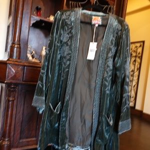 Johnny Was velvet kimono Jade green color NWT